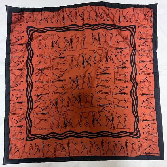 Vintage Scarf - African Dancers - Signed - Brown - 26" x 26" - Picture 1 of 6